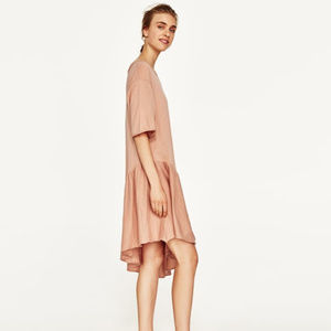 Zara Oversized Knit Dress With Asymmetric Ruffle